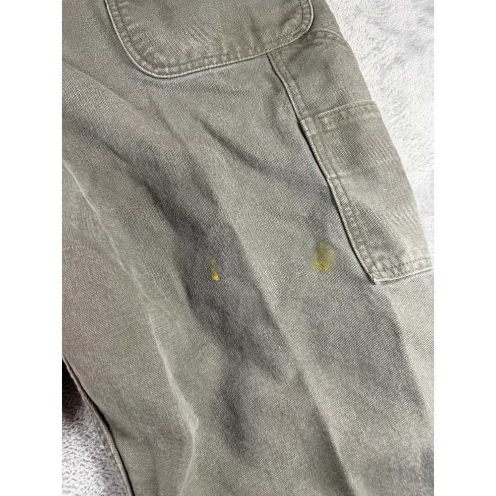 Carhartt Mens 38x34 Distressed Work Pants Gray Canvas Paint Utility (37x32)